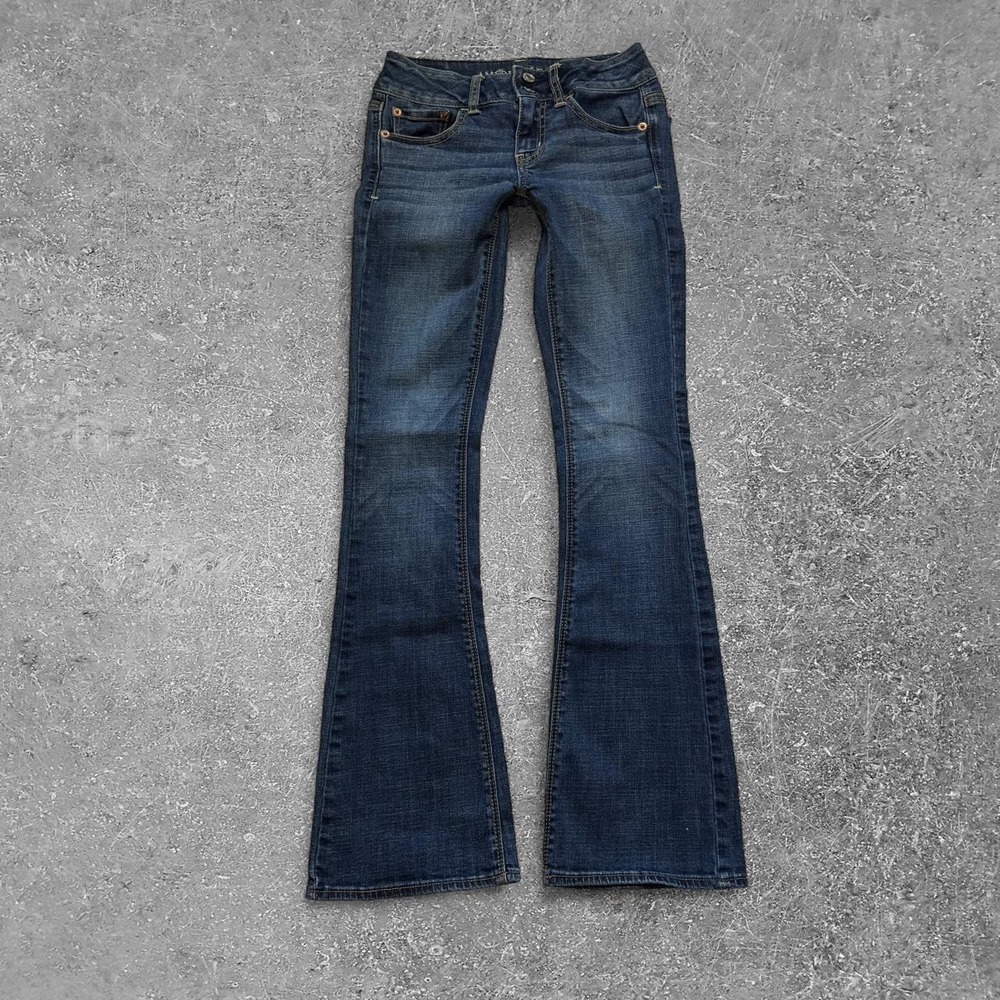 American Eagle Artist Super Stretch Low Rise Flare Jeans Navy Blue 00 Short